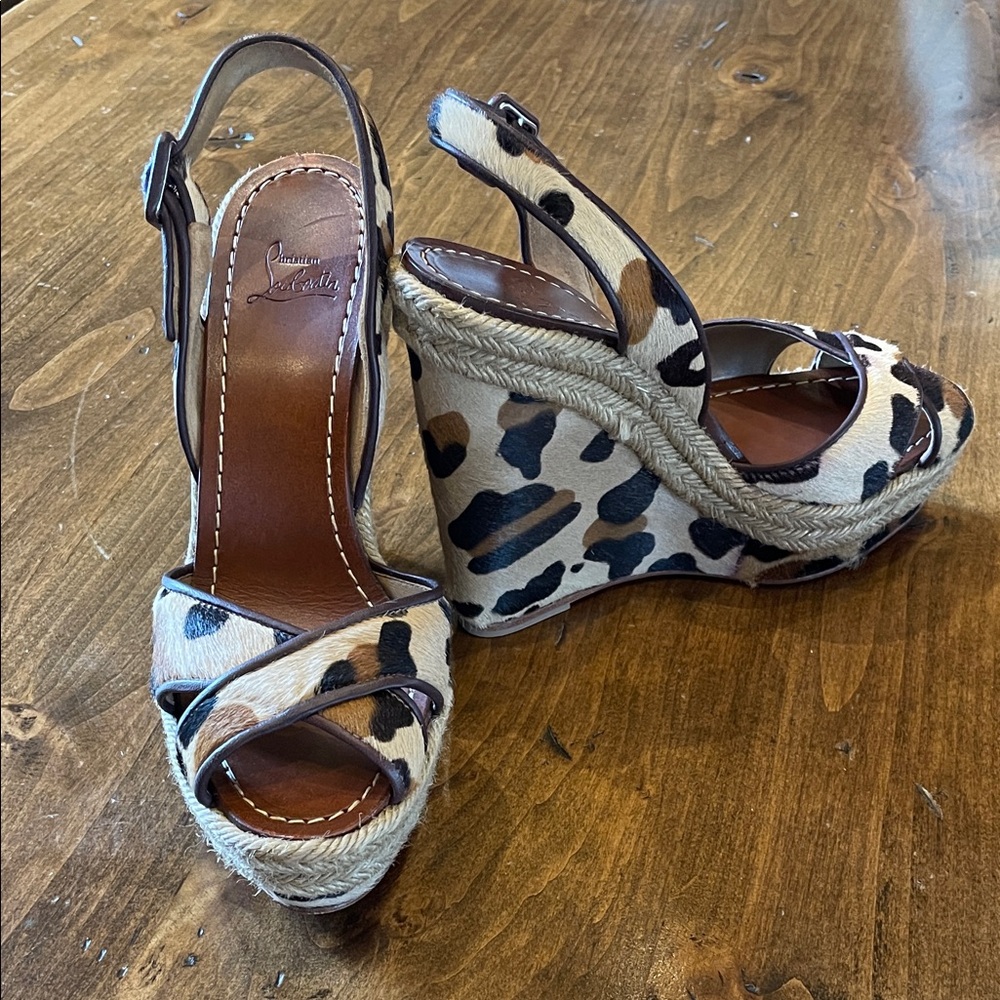 CHRISTIAN LOUBOUTIN Leopard Pony Hair Sandal Espadrilles 36